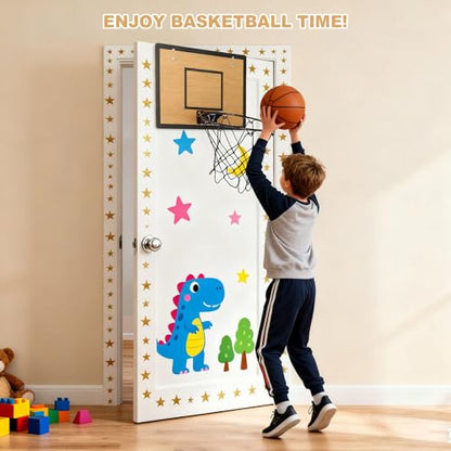 Mini Basketball Hoop for Kids,Durable Wooden Over The Door Basketball Hoop Indoor,Mini Hoops with 4 Balls and Pump for Teens and Adults
