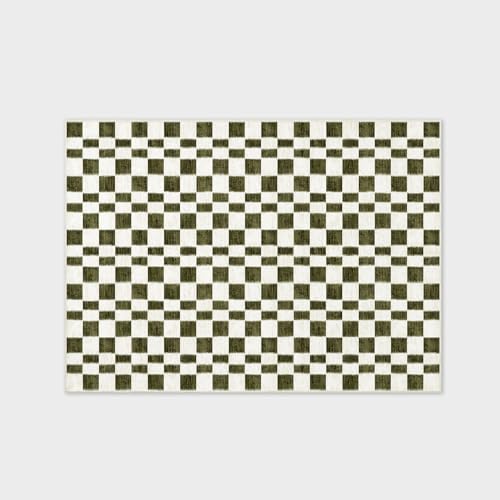 EVERGRACE Checkered Plaid Area Rug 5x7, Soft Faux Wool, Washable Christmas & Holiday Rug for Living Room, Bedroom, Hallway, Kitchen, Dining Room and Laundry, Olive Green - color: Olive Green, size: 5' x 7' (Rectangular)