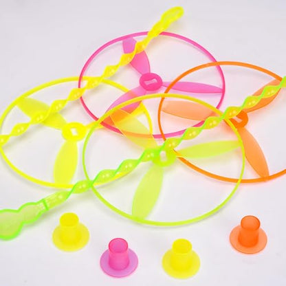 50 Pcs Plastic Flying Helicopter Toy Set Flying Twist Disc with Launchers Spinning Bamboo Dragonfly Plastic Propeller for Kids Party Favors Gifts