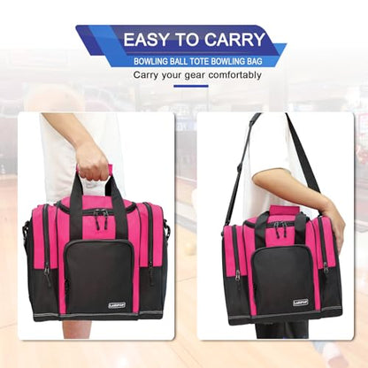 LARIPOP Bowling Ball Bag, Single Bowling Tote with Padded Ball Holder, Ventilated Shoe Pocket & Adjustable Shoulder Strap for Adult Bowlers Men Women - color: Black+Rose Red