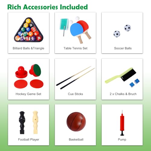 5-in-1 All Sports Game Table - Billiards, Hockey, Foosball, Ping Pong, and Basketball