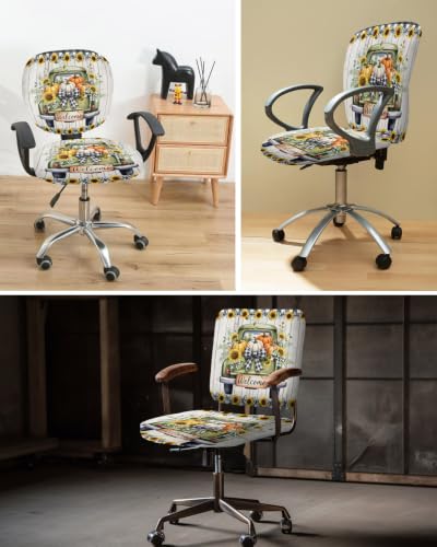 Savannan Office Chair Cover, Green Truck Sunflower on Wood Grain Protective Stretch Elastic Universal Cover for Desk Task Chair,Computer Rotating Chair 1 Pcs Black White Plaid