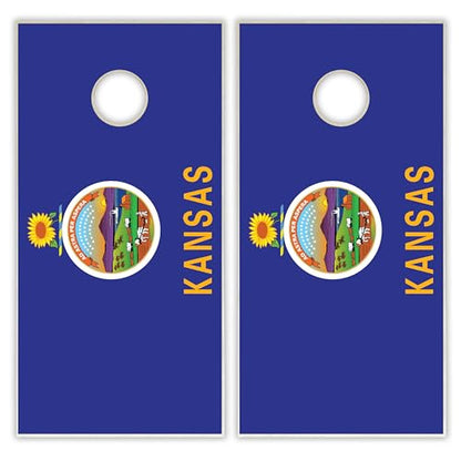 State Flag Solid Wood Regulation Cornhole Set 4 Feet x 2 Feet Includes Set of 8 Bags and Carrying Case with Optional LED Lights and Lamination - style: Kansas