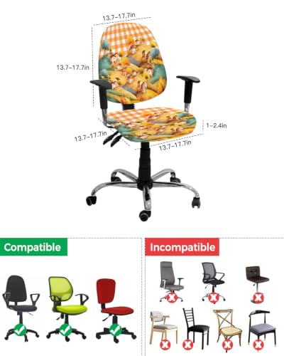 Savannan Office Chair Cover, Watercolor Autumn Farm House Protective Stretch Elastic Universal Cover for Desk Task Chair,Computer Rotating Chair 1 Pcs Thanksgiving Orange Plaid