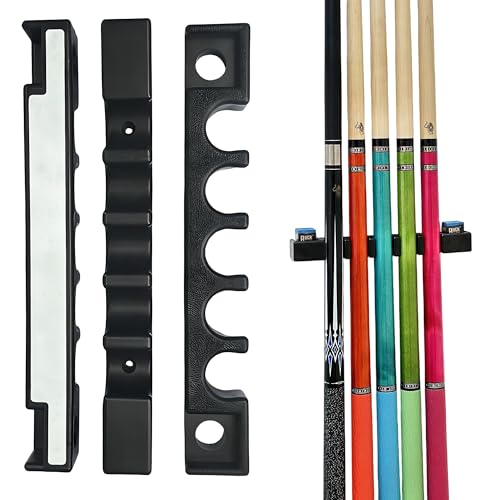 Wall Mounted Pool Cue Holder, self-adhesive Pool Cue stick Rack, Holds 5 Cues and 2 Chalk, Durable Rubber Billiard Cue Holder, Stick Holder for Pool Cues, Pool Cue Holder Claw