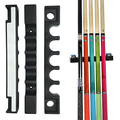 Wall Mounted Pool Cue Holder, self-adhesive Pool Cue stick Rack, Holds 5 Cues and 2 Chalk, Durable Rubber Billiard Cue Holder, Stick Holder for Pool Cues, Pool Cue Holder Claw