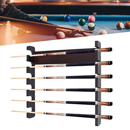 6 Hole Billiards Snooker Cue Rack, Sycamore Wood, Dark Brown, Wall Mounted, Horizontal Storage, 58 x 6 x 58cm - style: style 11