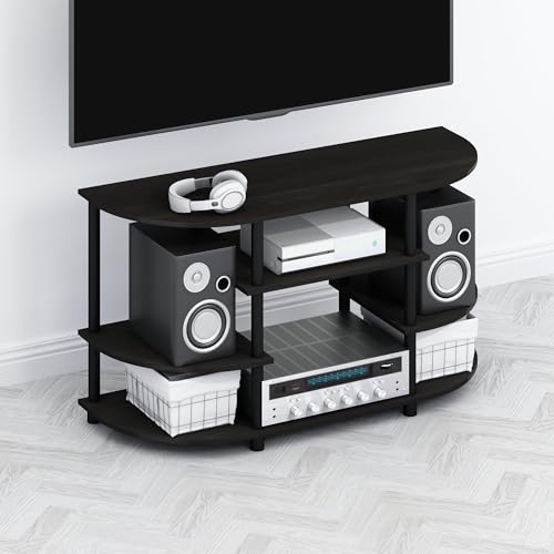 Furinno TOMI TV Stand, Corner Entertainment Center, TV Console for TV up to 46 Inch, with Shelves, Easy Assembly, for Living Room, Bedroom, Espresso - color: Espresso, size: 7-Shelf 42"Wide
