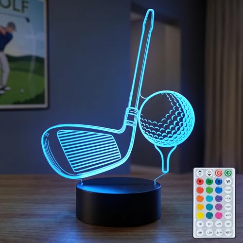 Golf 3D Night Light, Golf Club Gifts for Men Boys Girls | 16 Colors Changing Illusion Lamp, Remote & Timer, Cool Golfer Office Desk Decor, Ideal Birthday Christmas - color: Golf