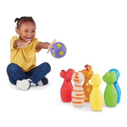Melissa & Doug K's Kids Bowling Friends Play Set and Game with 6 Pins and Convenient Carrying Case Indoor Outdoor Bowling Set, Soft Plastic Animal Pins, for Ages 2+