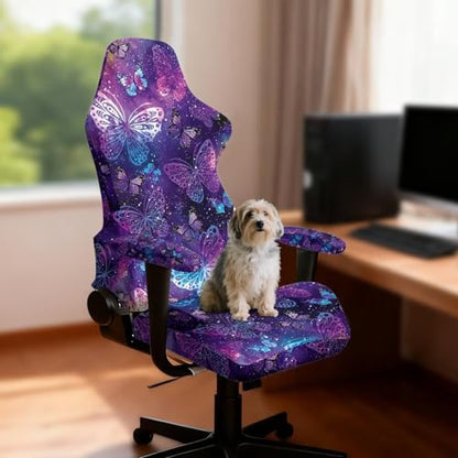 Suobstales Galaxy Butterfly Pattern Gaming Chair Cover with Armrest Covers, Stretch Computer Desk Chair Covers Gamer Chair Slipcovers for Reclining Racing Gaming Chair - color: Galaxy Butterfly