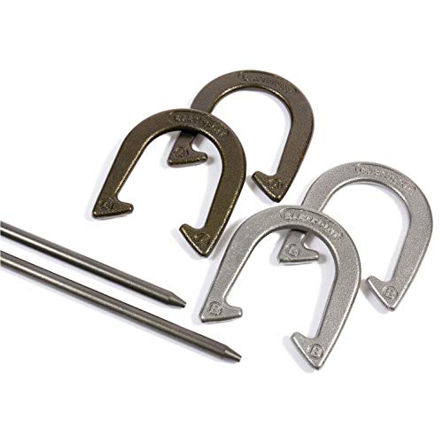 EastPoint Official Weight Horseshoe Set - 4 Horseshoes, 2 Stakes - Durable Cast Iron & Steel for Yard Games for Adults - Portable Case for Outdoor Games for Adults & Beach Activity