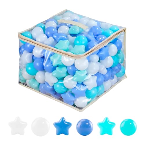 MoonxHome Ball Pit Balls for Toddlers, BPA Free Crush Proof Plastic Toy Balls for Ball Pit, Children's Pool Water Toys, Macaron Ocean Balls for Play Tent 2.15 Inch Pack of 100 200 500 800 1000 - color: Star white&green&blue