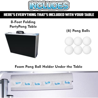 8-Foot Regulation Folding Beer Pong Table w/Beer Pong Balls & Optional Cup Holes, LED Lights, Custom Graphic (Choose Your Model) - size: Black - 8 Foot Table, style: Base Model