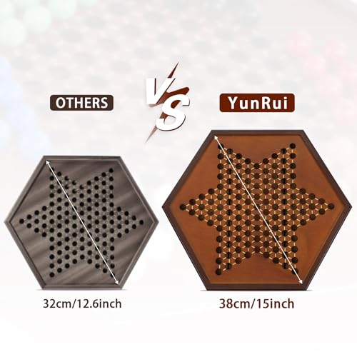 Chinese Checkers 15" x 13" Large Wooden Checkers Board Game Includes 16mm 60+12 Colorful Glass Marbles,Classic Strategy Family Board Game for Adult,Walnut
