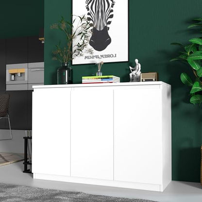 holzart 43" White Buffet Cabinet Sideboard with Storage - Modern 3-Door Kitchen Cupboard & Coffee Bar Station for Dining Room, Living Room, Entryway - Adjustable Shelf, 43.3" W x 31.5" H - color: White