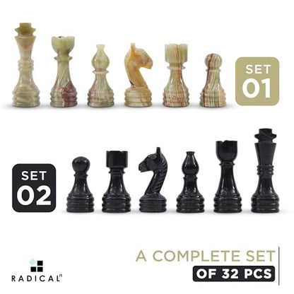 Radicaln Marble Chess Figures 3.5'' Inches Black and Multi Green Handmade Figures for Chess Board Game - Marble Chess Set and Game for Adults, Checker Board Game | Natural Stone, Hand Polished, Premium Finish, 32 playing Pieces, Unique Veining, Timeless D