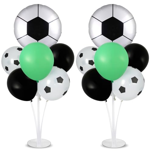 Soccer party Balloons Stand Kit 2 Sets with 2 Soccer Foil Balloons Arch Kit Green White Black Themed Centerpiece for Tables for 2026 World Men Boys Football Game Sports Birthday Party Decorations - style: Soccer