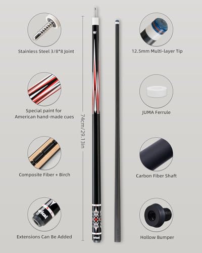 CRICAL Carbon Fiber Pool Cue Stick 58" Billiard Cue Sticks Professional Low Deflection Pool Sticks with 3/8 * 8 Pin Joint and 12.5mm Tip - color: 007-CLPro3