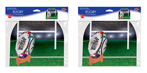 Beistle 3-D Rugby Ball Centerpieces, 8.5" x 8.5", Set of 2 - Sports Stadium Table Decorations, Athletic Themed Party Supplies - style: Rugby