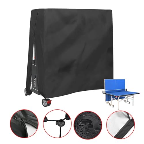 Table Tennis Cover, Indoor Waterproof Dustproof Sunscreen Ping Pong Table Cover Fits Folding Tables All Weather Protection 5.4*2.3*6.1ft（Black）