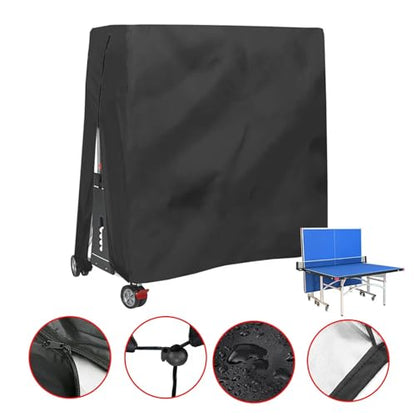 Table Tennis Cover, Indoor Waterproof Dustproof Sunscreen Ping Pong Table Cover Fits Folding Tables All Weather Protection 5.4*2.3*6.1ft（Black）