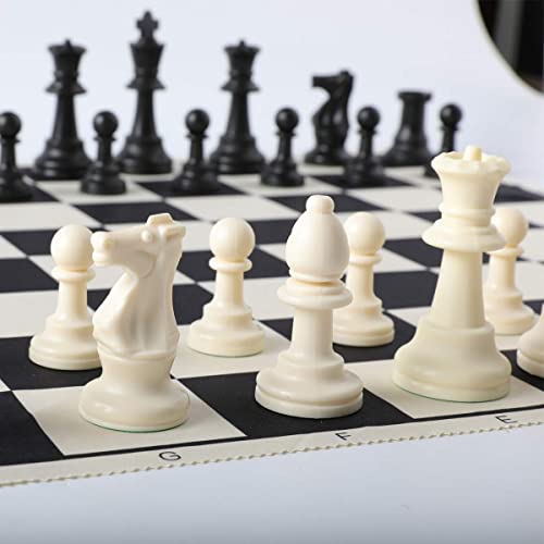 HOLYKING 19" Roll Up Chess Board Set - Portable Travel Chess Game with Weighted Plastic Pieces & No-Wrinkle Cloth Chessboard for Kids Adults Beginners - Includes Extra Queens & Cotton Carry Bag - size: 19 Inches