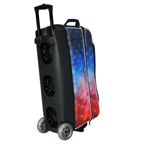 ELITE Basic Triple Roller Black Bowling Bag - 3 Ball Roller, Fits 2 Pairs of Size 15 Shoes, Air Travel-Friendly - color: Red/White/Blue