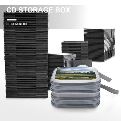 Golf Course DVD Storage Bags with Zipper, CD Portable Case Holder with Handles, Large Storage Stackable Media Binder for Travel, Cabinet, Home, Office, Car