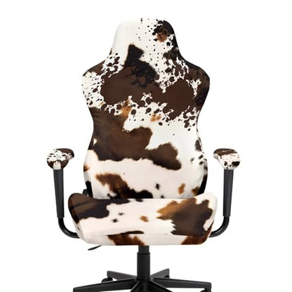 Artistic Brown Cow Print Chair Slipcovers with Arms 2 Piece Stretchy Gaming Chair Cover Cat Scratch Proof Furniture Protector with Zipper Anti-Dust Desk Chair Seat Protector for Office Home - color: Artistic Brown Cow Print