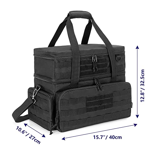 DSLEAF Bowling Bag for 2 Balls with Wooden Ball Holder, Bowling Ball Tote with Padded Divider for A Pair of Bowling Shoes Up to Mens 16 and Extra Essentials (Patent Design), Bag Only