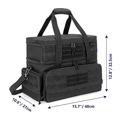 DSLEAF Bowling Bag for 2 Balls with Wooden Ball Holder, Bowling Ball Tote with Padded Divider for A Pair of Bowling Shoes Up to Mens 16 and Extra Essentials (Patent Design), Bag Only