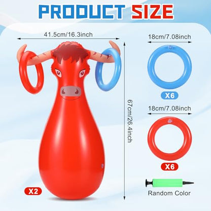 Arrowbash 2 Pcs Inflatable Ring Toss Set Include 2 Inflatable Base 12 Rings for Cowboy Fiesta Rodeo Luau Beach Pool Birthday Party Supplies