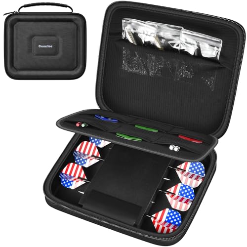 casmilee Dart Cases Hold 6 Soft Tip and Steel Darts Set, Dart Holder Bag Storage Organizer with 6 Built-in Pockets Hold Flights, Tips and Shafts Accessories (Box Only)
