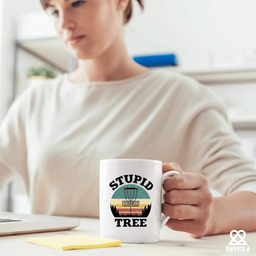 Panvola Stupid Tree Disc Golf Gifts Funny Disc Golf Player Gifts For Dad Mom Grandpa Grandma From Son Daughter Husband Wife Novelty Drinkware Ceramic Mug (White, 11 oz)