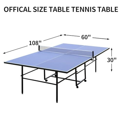 Professional Outdoor Table Tennis Table, 9Ft Full Size Folding Portable Ping Pong Tables with Net for Outdoor/Indoor, Single Player Playback Mode, 10 Minute Quick Assembly, Blue - size: 9FT
