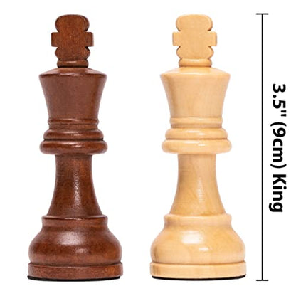 Husaria Staunton Tournament No. 5 Chessmen with 2 Extra Queens and Wooden Box, 3.5-inch Kings - color: Walnut