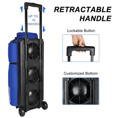 LARIPOP 3 Ball Bowling Bag with Wheels and Shoe Compartment, Rolling Bowling Bag for 3 Balls, Heavy Duty Bowling Roller Bag with Retractable Handle for Men Women - color: Blue