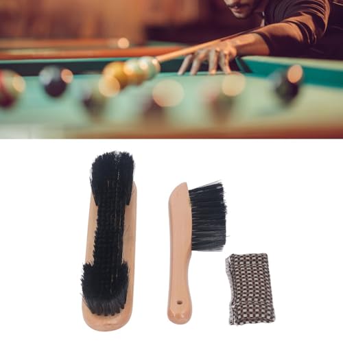 Wooden Billiards Pool Table Brush Set - Wood Handle Rail & Felt Cleaner with Soft Nylon Burshes for Home, Bar & Game Rooms - color: Wood