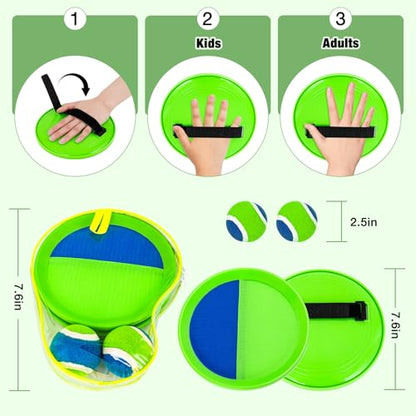 Sticky Toss and Catch Ball Game Set - Kids & Toddlers Outdoor Indoor Activity Toys for Boys Girls 3 4 5 6 7 8-12 Year Old - Great Games for Beach Pool Yard - Birthday Gifts Easter Basket Stuffers - size: 2 paddles 2 balls