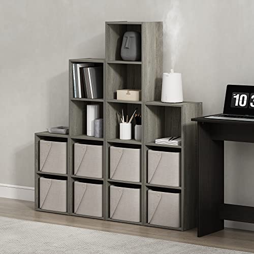 Furinno PASIR Book Shelf, 5-Tier Tall Narrow Bookshelf, Open Shelves Bookcase, 9 x 12 x 52, Easy Assembly, for Living Room, Bedroom, Home Office, French Oak - color: French Oak, size: 5-Tier Cube