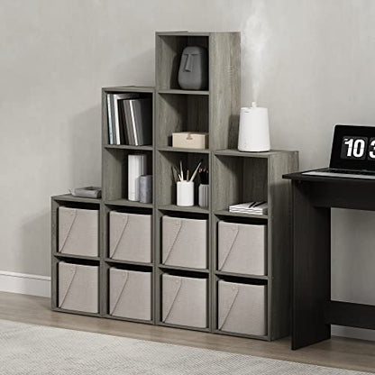 Furinno PASIR Book Shelf, 5-Tier Tall Narrow Bookshelf, Open Shelves Bookcase, 9 x 12 x 52, Easy Assembly, for Living Room, Bedroom, Home Office, French Oak - color: French Oak, size: 5-Tier Cube
