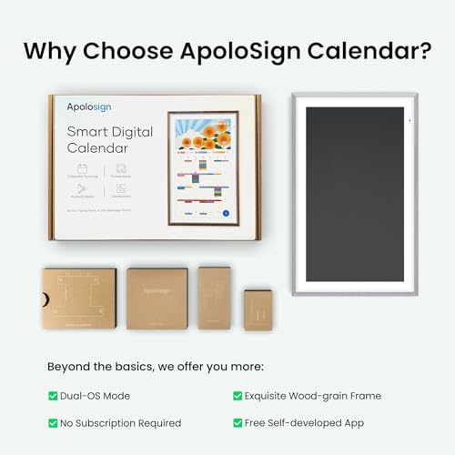 Apolosign 27-inch Digital Calendar & Smart Family Wall Planner, No Subscription, Shared Touchscreen Display with Calendar Sync, Chore Charts & Family Scheduling Hub, Wall Mount Included (Gray) - color: Gray
