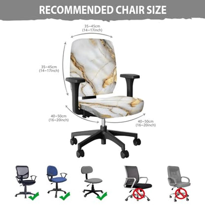 Desk Chair Arm Covers White Marble Print Computer Chair Cover Stretchable 4-Pc Set Modern Washable Office Chair Seat Covers with Armrest Pads for PC Chairs - color: White Marble Print