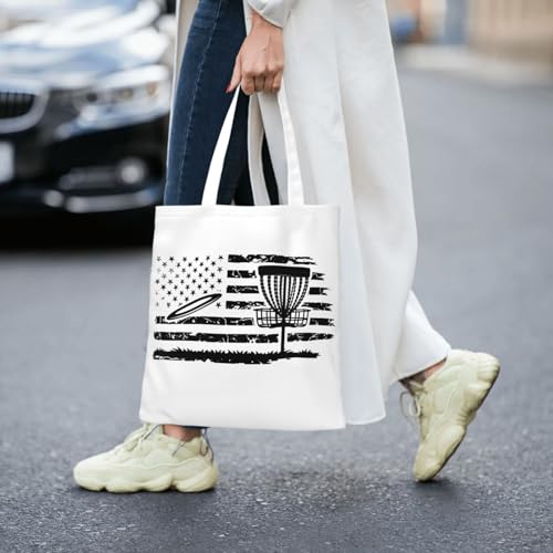 NIENIE Disc Golf Patriotic Day Tote Bag for Women Shopping Bags Reusable Large Capacity Casual Shoulder Handbags DIY Gift Bags Cute Canvas Tote Bag