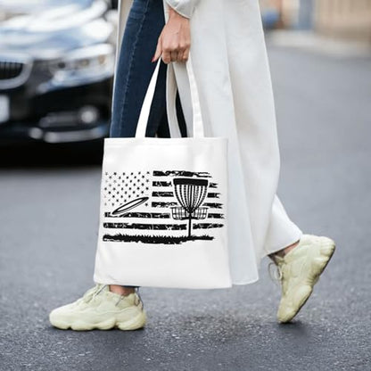 NIENIE Disc Golf Patriotic Day Tote Bag for Women Shopping Bags Reusable Large Capacity Casual Shoulder Handbags DIY Gift Bags Cute Canvas Tote Bag