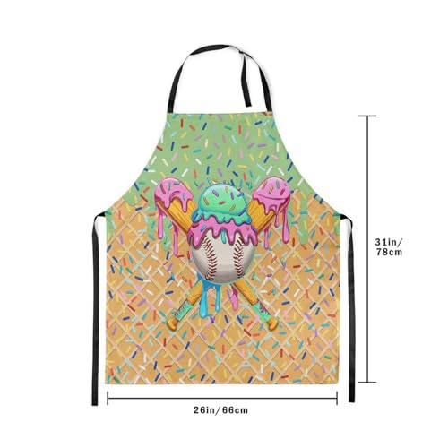 Manfei Baseball Ice Cream Kids Kitchen Apron - color: Grass Green