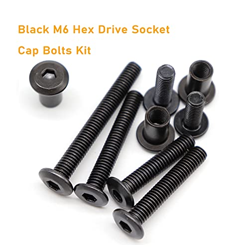 50pcs M6x35 /45/55/65/ 75mm Black Zinc Plated Hex Drive Socket Cap Bolts Barrel Nuts Assortment Kit, Furniture Joint Connector Bolts, Rivet Bolts Dowel Nuts, Countersunk Screw Post Fit - size: 35mm/45mm/55mm/65mm/75mm 50pcs