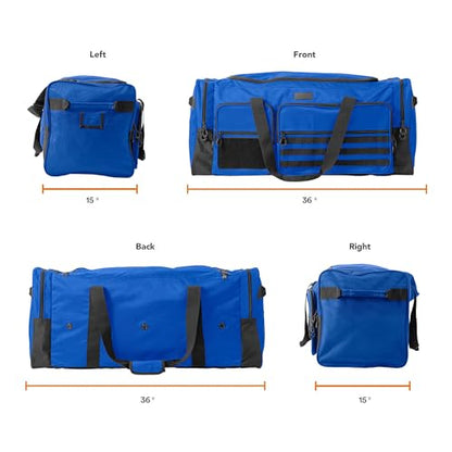 Fitdom 130L 36" Heavy Duty Extra Large Sports Gym Equipment Travel Duffle Bag W/Adjustable Shoulder Strap & 7 Compartments. Perfect for Soccer Baseball Basketball Hockey Football, Team Coaches & More - color: Blue