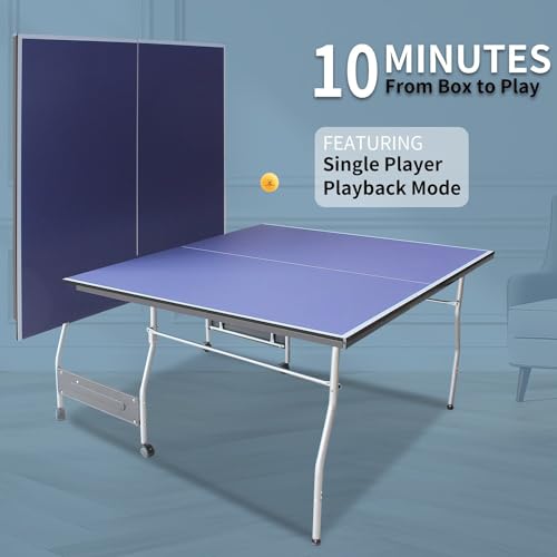 Space-Saving Midsize Table Tennis Set – includes 2 Paddles, Net, 3 Balls – Foldable & Portable Ping Pong Table with Aluminum Frame